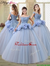 Luxurious Bateau Lavender Quinceanera Dresses  with Hand Made Flowers YCQD056FOR