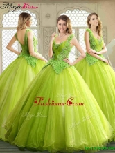 Luxurious Beading and Appliques Quinceanera Dresses in Yellow Green YCQD005FOR