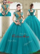 Luxurious High Neck Appliques Sweet 16 Dresses with Short Sleeves YCQD018FOR