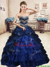 Luxurious Navy Blue Brush Train Quinceanera Dress with Beading and Pick Ups YYPJ057-1FOR