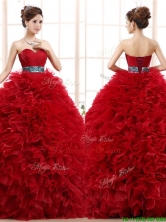 Luxurious Sashed and Ruffled Sweet 16 Dress in Wine Red YCQD089FOR