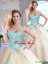 Modern Appliques and Sequins Quinceanera Gowns in Champagne SJQDDT153002FOR