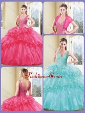Modest V Neck Quinceanera Dresses with Appliques and Ruffles SJQDDT232002FOR