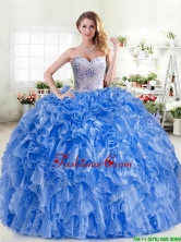 New Arrivals Beaded and Ruffled Blue Quinceanera Dress in Organza YYPJ045-2FOR
