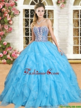 Perfect Beaded and Ruffled Aqua Blue Sweet 16 Dress in Organza YSQD012-1FOR