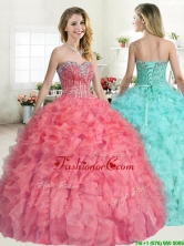 Perfect Beaded and Ruffled Quinceanera Dress in Coral Red YYPJ052FOR