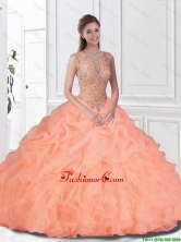 Perfect Beaded and Ruffles Watermelon Quinceanera Gowns with Bateau SJQDDT109002FOR