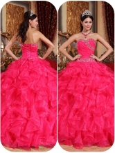 Popular Coral Red Ball Gown Quinceanera Dresses with Beading QDZY032BFOR