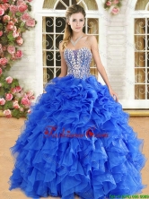 Popular Organza Royal Blue Quinceanera Gown with Beading and Ruffles QDDTA122002-1FOR
