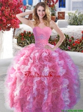 Popular Rose Pink and White Quinceanera Dress with Beading and Ruffles YYPJ005FOR