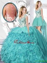 Popular Straps Detachable Quinceanera Dresses with Appliques and Ruffles SJQDDT128001FOR