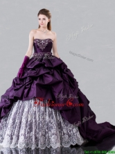 Pretty Brush Train Beaded and Bubble Sweet 16 Dress in Taffeta and Lace XFQD1194FOR