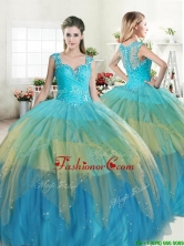 Unique Straps Beaded and Ruffled Layers Quinceanera Dress in Multi Color YYPJ038FOR