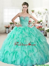 Visible Boning Beaded Bodice and Ruffled Quinceanera Dress in Apple Green YYPJ054-1FOR