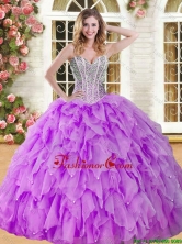 Visible Boning Beaded and Ruffled Quinceanera Dress in Eggplant Purple YSQD008-2FOR