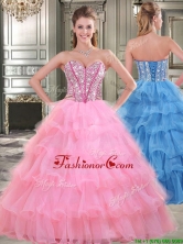 Wonderful Rose Pink Sweet 16 Dress with Beading and Ruffled Layers YYPJ017FOR