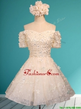 2016 Beautiful White Off the Shoulder Short Sleeves Dama Dress with Appliques and  Beading BMT0121BFOR