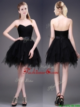 2016 Best Selling Black Short Dama Dress with Ruffles and Belt BMT0116FOR