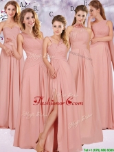 2016 Best Selling Chiffon Peach Long Dama Dress with Ruching BMT0166FOR