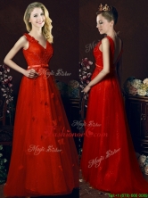 2016 Best V Neck Brush Train Dama Dress with Belt and Butterfly Appliques  BMT0162FOR