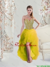 2016 Classical High Low Sweetheart Yellow Dama Dresses with Beading and Ruffles QDDTA5004-1FOR