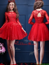 2016 Classical Scoop Three Fourth Length Sleeves Short Dama Dress with Beading and Lace BMT094-1FOR