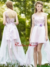 2016 Comfortable One Shoulder High Low Dama Dress with Sashes and Lace BMT0101AFOR