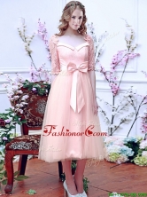 2016 Comfortable Square Half Sleeves Bowknot Dama Dress in Baby Pink BMT0106AFOR