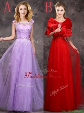 2016 Discount Beaded and Applique Cap Sleeves Long Dama Dress in Tulle BMT0165FOR