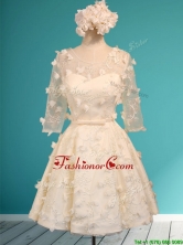 2016 Discount Scoop Half Sleeves Champagne Dama Dress with Appliques and Belt BMT0122BFOR