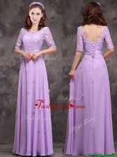 2016 Exclusive Scoop Half Sleeves Lavender Dama Dress with Appliques and Lace BMT0170AFOR