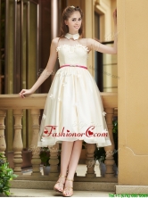 2016 Gorgeous High Neck Champagne Dama Dress with Appliques and Sashes BMT0109BFOR
