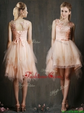 2016 Gorgeous Scoop High Low Dama Dress with Appliques and Belt BMT0104A-1FOR