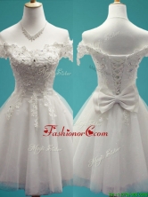 2016 Gorgeous White Off the Shoulder Cap Sleeves Dama Dress with Beading and Bowknot BMT0196-1FOR