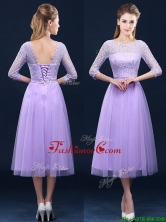 2016 Latest Half Sleeves Tea Length Laced Dama Dress in Lavender BMT0184AFOR