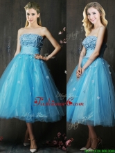 2016 Lovely Strapless Applique Bust Baby Blue Dama Dress in Tea Length BMT0149FOR