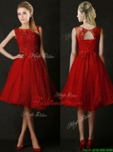 2016 Modest Knee Length Red Dama Dress with Beading and Appliques BMT0190BFOR