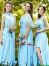 2016 Modest Light Blue Empire Long Dama Dress with Appliques BMT0110FOR