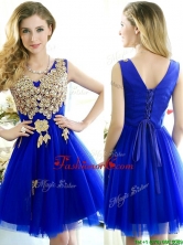 2016 Modest V Neck Short Dama Dress with Rhinestone and Appliques BMT0134FOR