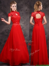 2016 New Arrivals Applique and Laced High Neck Dama Dress in Red BMT0171AFOR