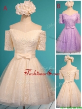 2016 New Style Off the Shoulder Short Sleeves Dama Dress with Bowknot BMT0123FOR