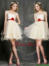 2016 New Style Straps Short Dama Dress with Belt and Appliques BMT0105BFOR