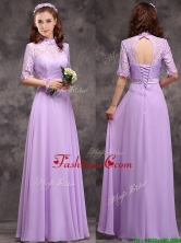 2016 Perfect High Neck Handcrafted Flowers Dama Dress with Half Sleeves BMT0170FFOR