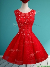 2016 Popular Scoop Red Short Dama Dress with Beading and Appliques BMT0120AFOR