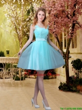 2016 Pretty Aqua Blue Short Dama Dresses with Belt BMT032CFOR