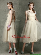2016 Pretty High Neck Champagne Dama Dress with Lace and Hand Made Flowers BMT097FFOR
