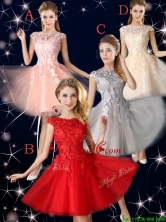 2016 Romantic Bateau Cap Sleeves Short Dama Dress with Lace BMT0137FOR