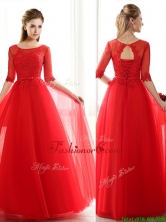 2016 See Through Scoop Half Sleeves Red Dama Dress with Lace and Belt BMT093-1FOR