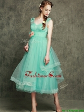 2016 See Through Straps Dama Dress with Appliques and Hand Made Flowers BMT095FFOR