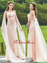 2016 Unique Bateau Watteau Train Light Pink Dama Dress with Applique BMT0173BFOR